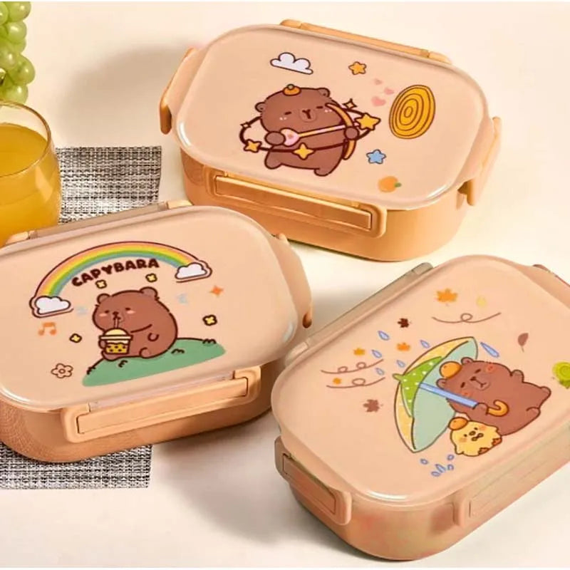 Capybara Lunch Box. Fun School Lunch Box. 4 Different Models Tuper Lunch Box 900Ml Square.