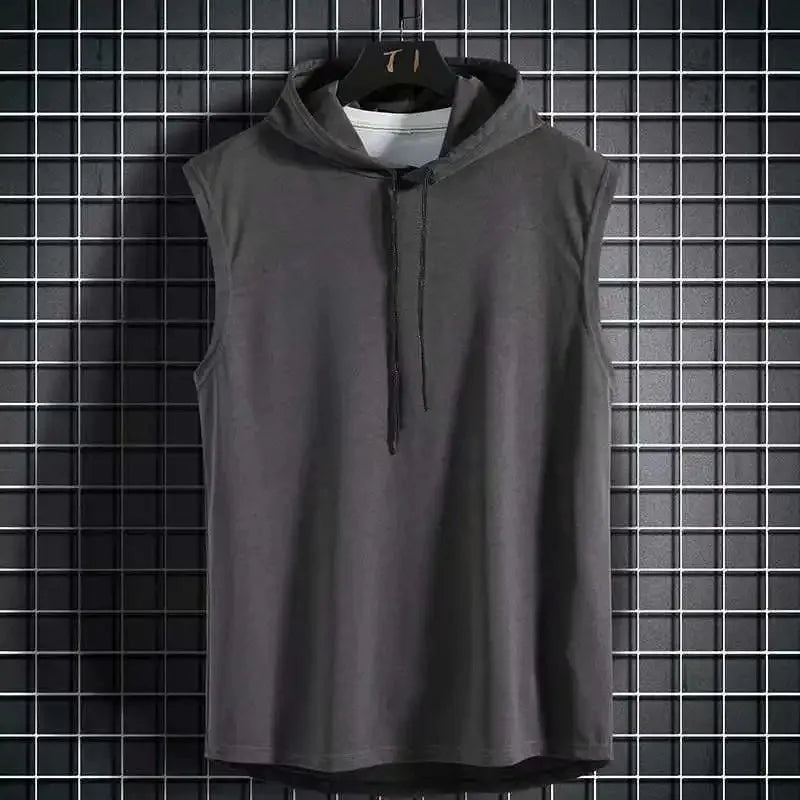 M-3XL Men'S Tank Tops Vest Sleeveless Tees Hooded Male T Shirt Gym Exercise Sports Golf Shirt Korean Style Casual Solid Color