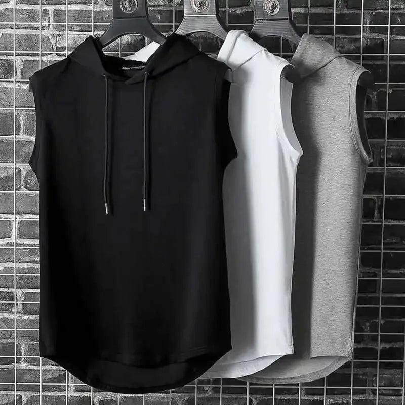 M-3XL Men'S Tank Tops Vest Sleeveless Tees Hooded Male T Shirt Gym Exercise Sports Golf Shirt Korean Style Casual Solid Color