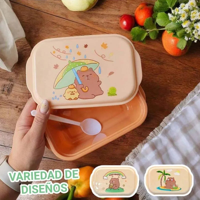 Capybara Lunch Box. Fun School Lunch Box. 4 Different Models Tuper Lunch Box 900Ml Square.