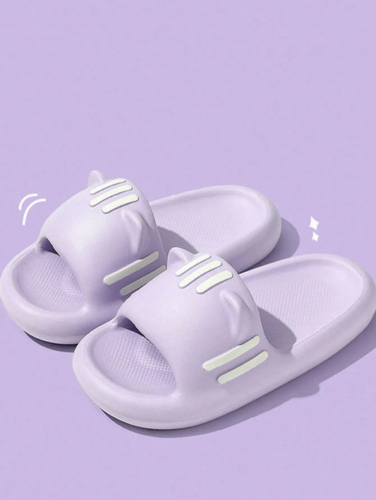 Lovely Cat Ears Decorative Sandal Indoor and Outdoor Non-Slip Cold Elasticity Sandals with Thick, Wear-Resistant Soles