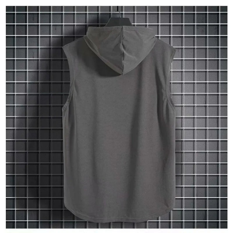 M-3XL Men'S Tank Tops Vest Sleeveless Tees Hooded Male T Shirt Gym Exercise Sports Golf Shirt Korean Style Casual Solid Color