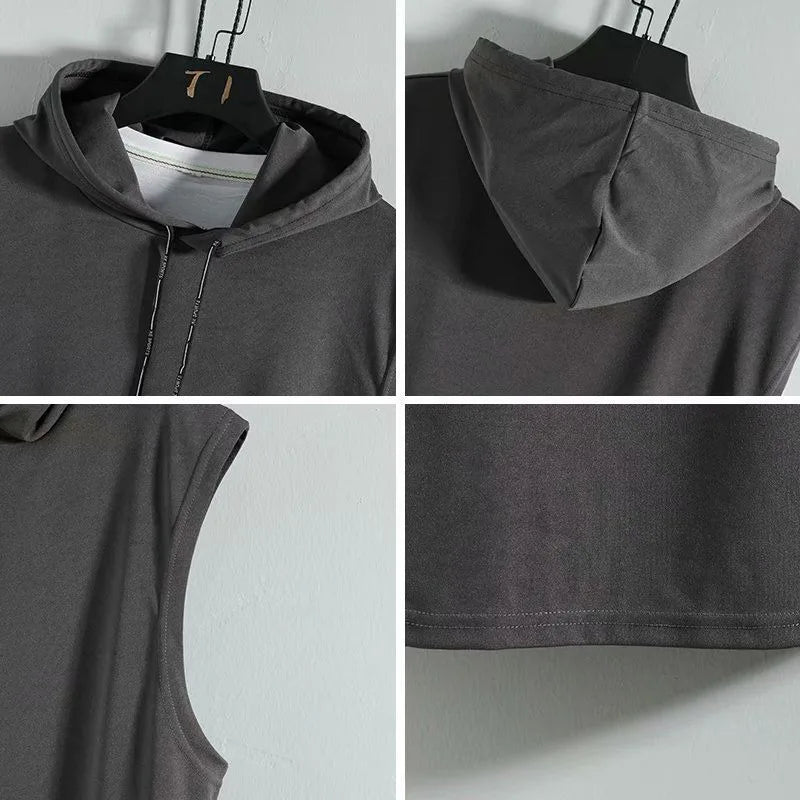 M-3XL Men'S Tank Tops Vest Sleeveless Tees Hooded Male T Shirt Gym Exercise Sports Golf Shirt Korean Style Casual Solid Color