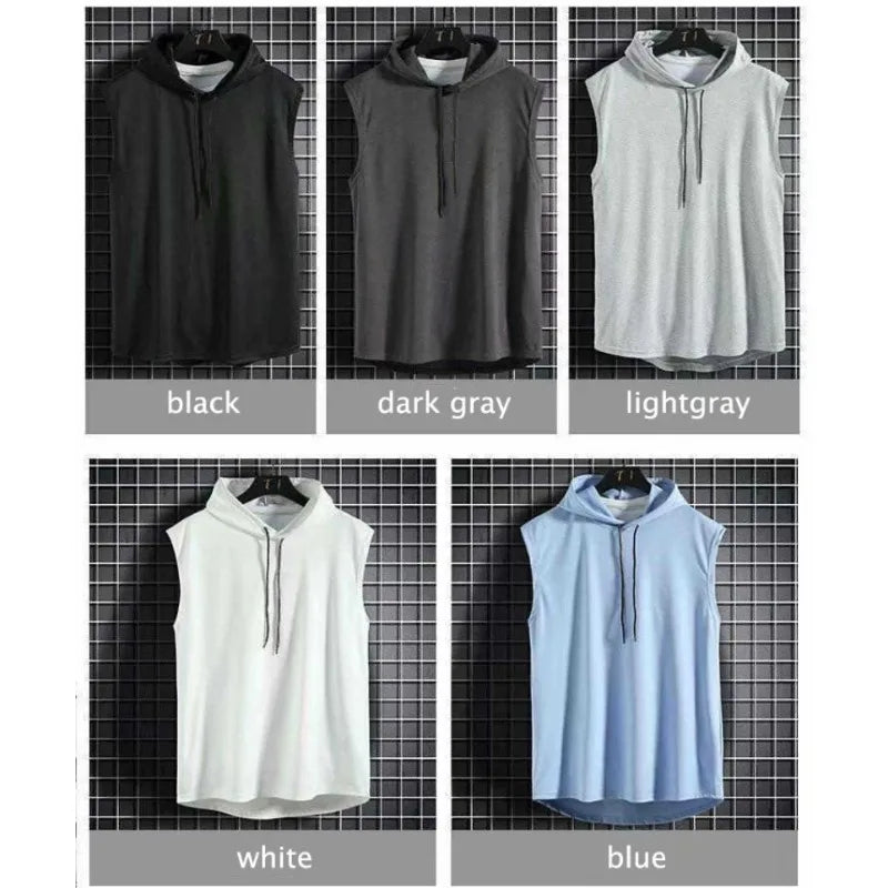 M-3XL Men'S Tank Tops Vest Sleeveless Tees Hooded Male T Shirt Gym Exercise Sports Golf Shirt Korean Style Casual Solid Color