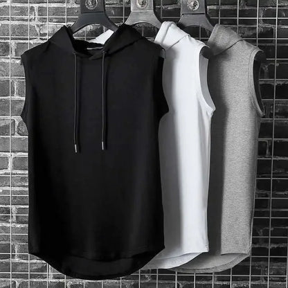 M-3XL Men'S Tank Tops Vest Sleeveless Tees Hooded Male T Shirt Gym Exercise Sports Golf Shirt Korean Style Casual Solid Color