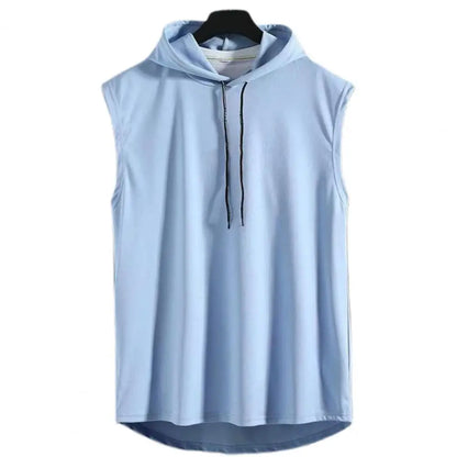 M-3XL Men'S Tank Tops Vest Sleeveless Tees Hooded Male T Shirt Gym Exercise Sports Golf Shirt Korean Style Casual Solid Color