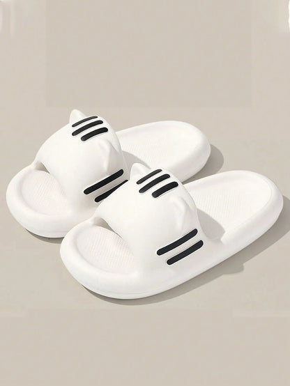 Lovely Cat Ears Decorative Sandal Indoor and Outdoor Non-Slip Cold Elasticity Sandals with Thick, Wear-Resistant Soles